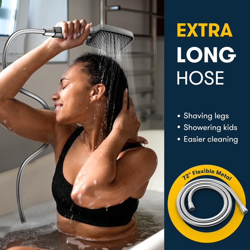 Transform Your Shower Experience: High Pressure Multi-Mode Handheld Showerhead with Power Wash Function, Anti-Clogging Nozzles & Extra-Long Stainless Steel Hose