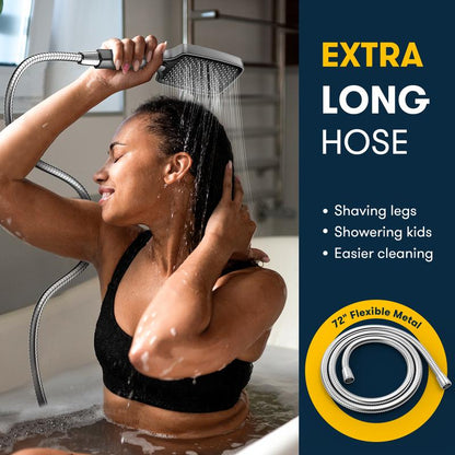Transform Your Shower Experience: High Pressure Multi-Mode Handheld Showerhead with Power Wash Function, Anti-Clogging Nozzles & Extra-Long Stainless Steel Hose