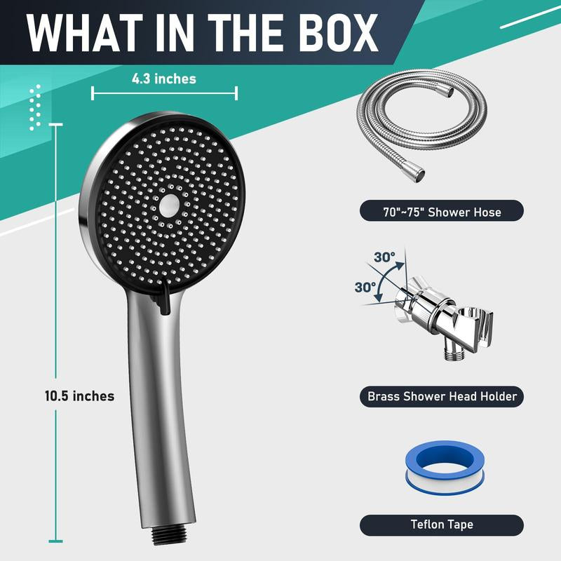 Transform Your Shower Experience: High Pressure Multi-Mode Handheld Showerhead with Power Wash Function, Anti-Clogging Nozzles & Extra-Long Stainless Steel Hose
