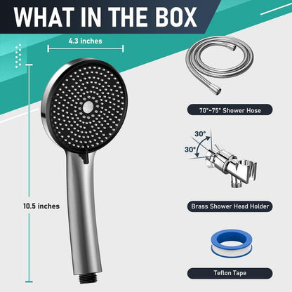 Transform Your Shower Experience: High Pressure Multi-Mode Handheld Showerhead with Power Wash Function, Anti-Clogging Nozzles & Extra-Long Stainless Steel Hose