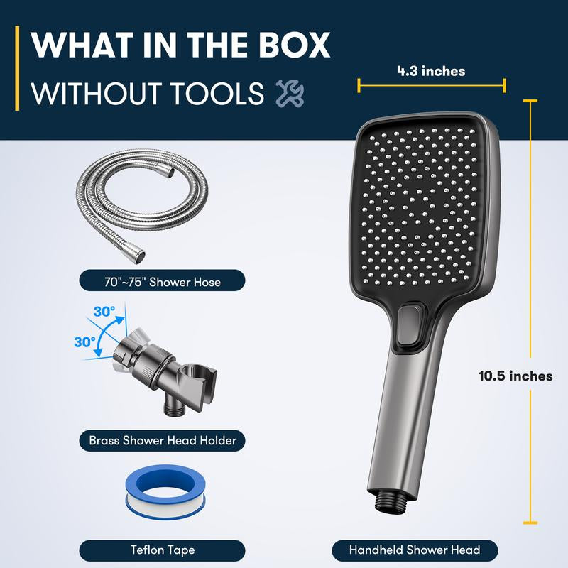 Transform Your Shower Experience: High Pressure Multi-Mode Handheld Showerhead with Power Wash Function, Anti-Clogging Nozzles & Extra-Long Stainless Steel Hose