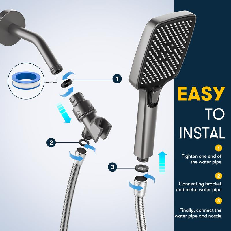 Transform Your Shower Experience: High Pressure Multi-Mode Handheld Showerhead with Power Wash Function, Anti-Clogging Nozzles & Extra-Long Stainless Steel Hose